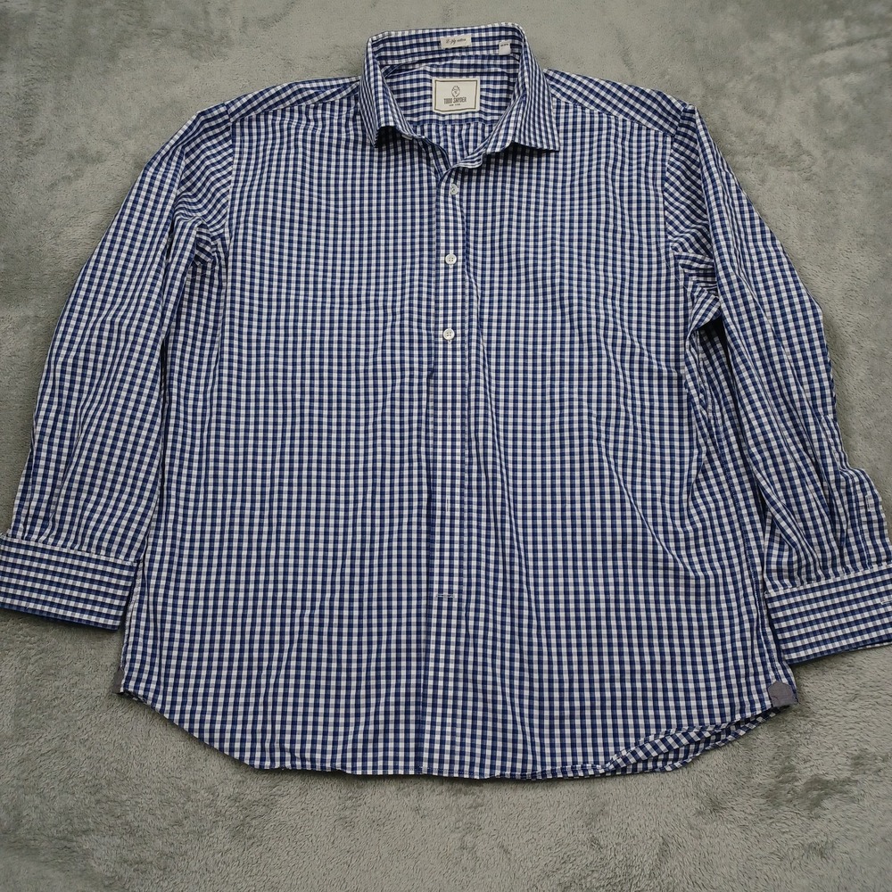 Todd Snyder Shirt Mens 17.5 Blue Checked Button Up Long Sleeve Preppy Logo